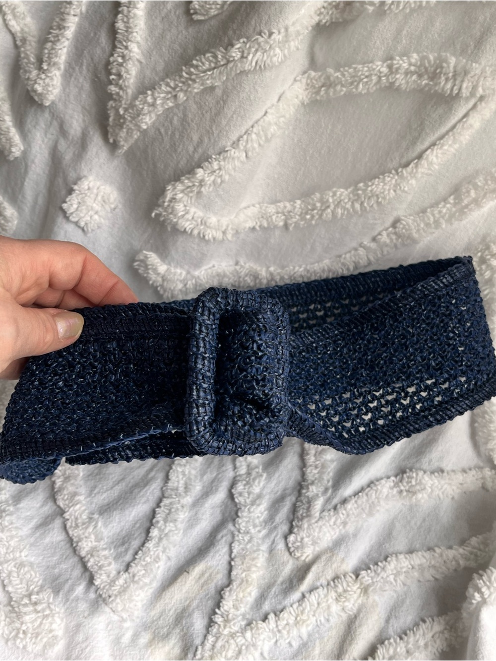 Vintage 80s Charles Garré Woven Navy Blue Belt with Buckle